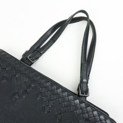 Bottega Veneta A-Shape Leather with Intrecciato Detail, Black, Leather, Tote Bag