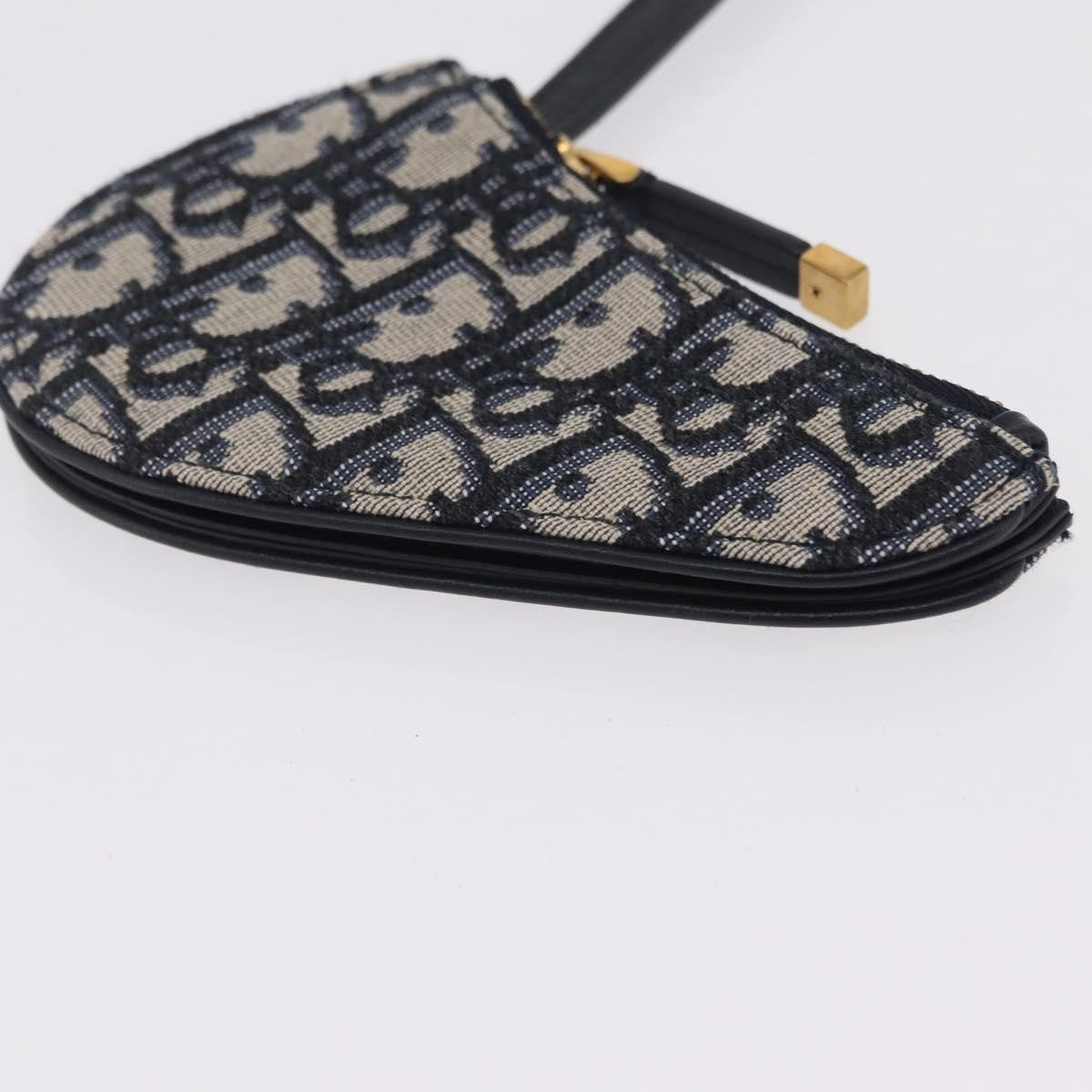 Christian Dior Vintage Saddle Zip Coin Purse Diorissimo Canvas, Navy, Canvas, Clutch