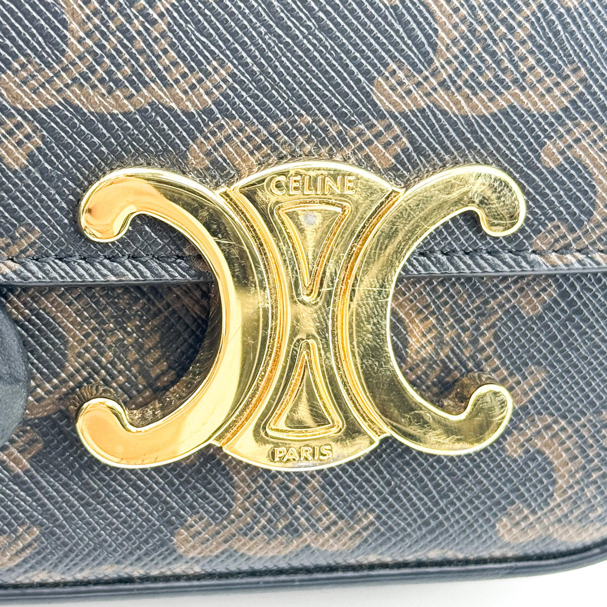 Celine Triomphe Triomphe Coated Canvas, Black, Canvas, Shoulder Bag
