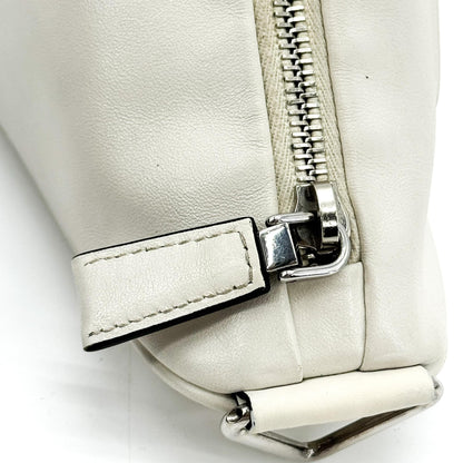 Prada Triangle Logo Zip Leather, White, Leather, Crossbody Bag