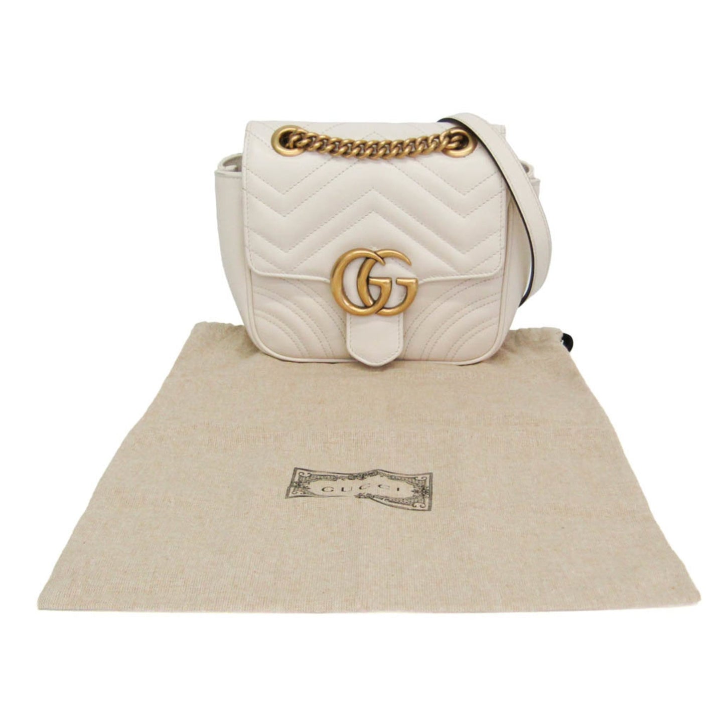 Gucci GG Marmont Square Flap Matelasse Leather, White, Leather, Shoulder Bag