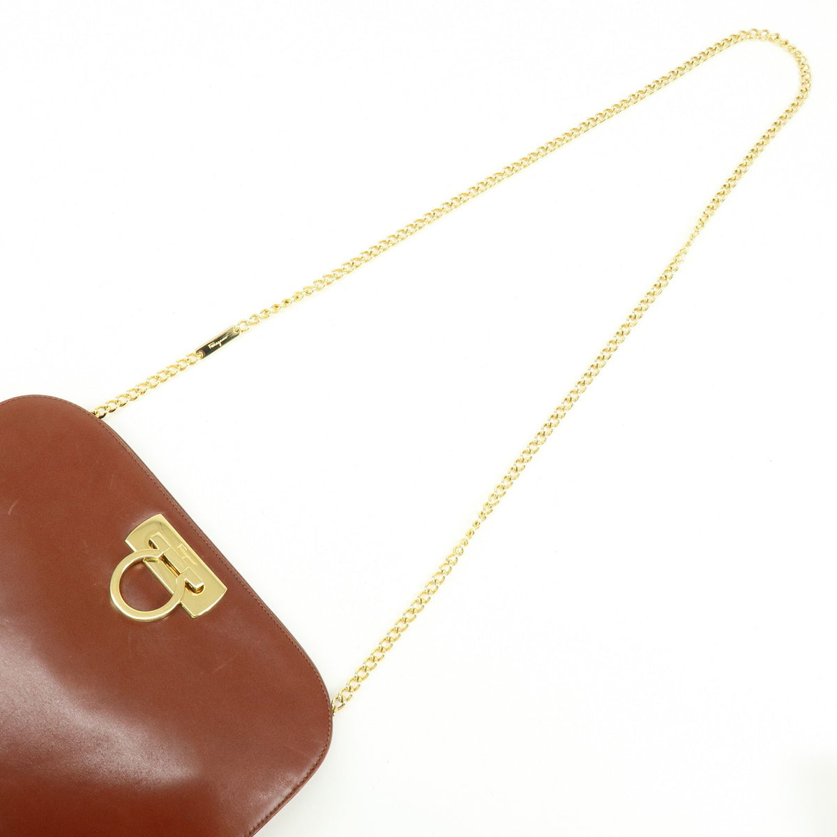 Salvatore Ferragamo Vintage Gancini Chain Leather, Brown, Leather, Shoulder Bag