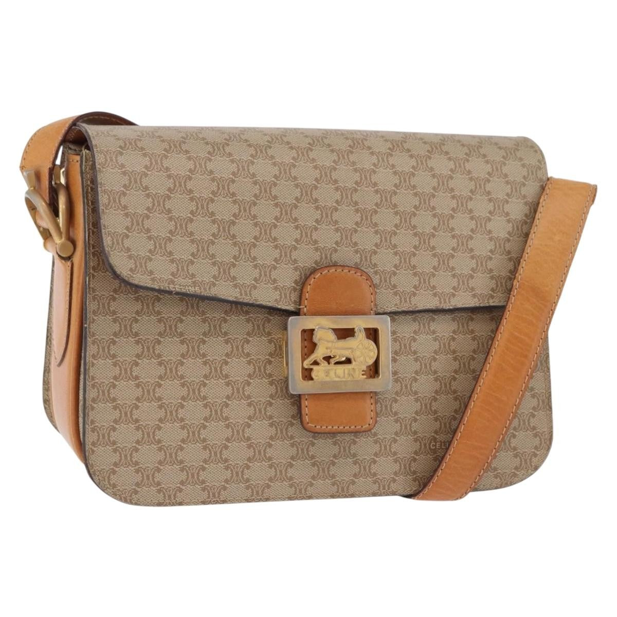 Celine Macadam Canvas, Beige, Canvas, Shoulder Bag