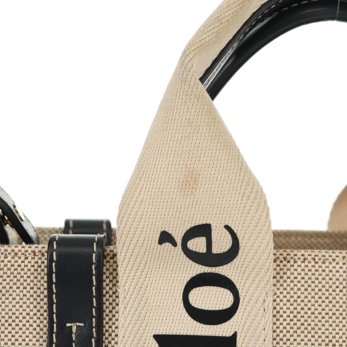 Chloe Woody Convertible Canvas with Leather, Beige, Canvas, Tote Bag