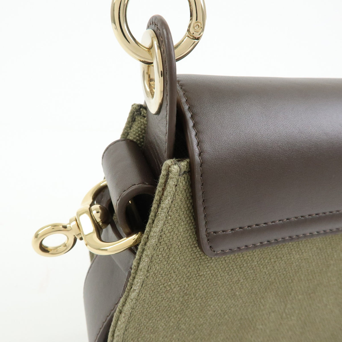Chloe Tess Canvas with Leather, Green, Canvas, Handbag