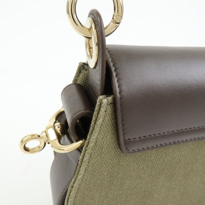 Chloe Tess Canvas with Leather, Green, Canvas, Handbag