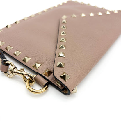Valentino Garavani Rockstud Envelope Wristlet Clutch Leather, Beige, Leather, Clutch