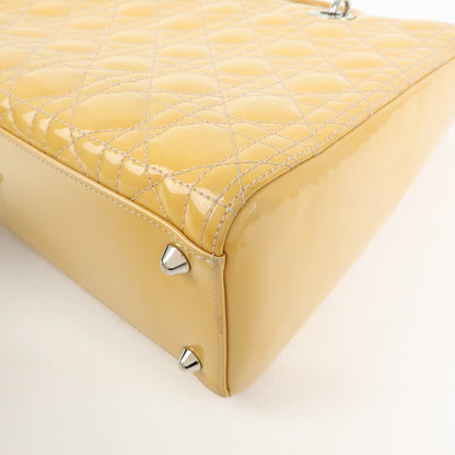 Christian Dior Vintage Lady Dior Cannage Quilt Patent, Yellow, Patent Leather, Handbag