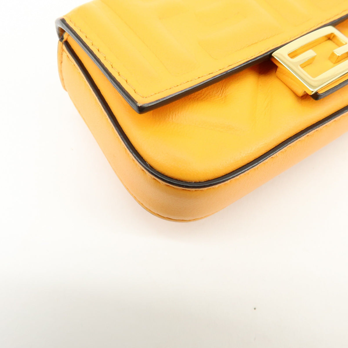 Fendi Chain Baguette Charm Zucca Embossed Leather, Orange, Leather, Handbag
