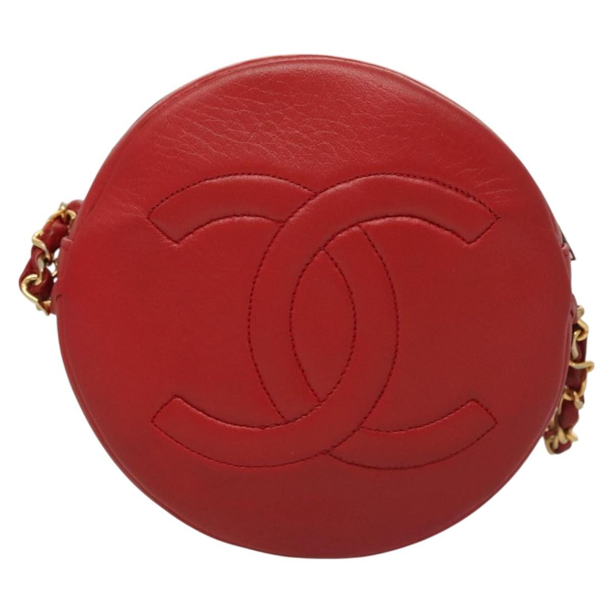 Chanel Vintage Round Tassel Quilted Lambskin, Red, Leather, Shoulder Bag