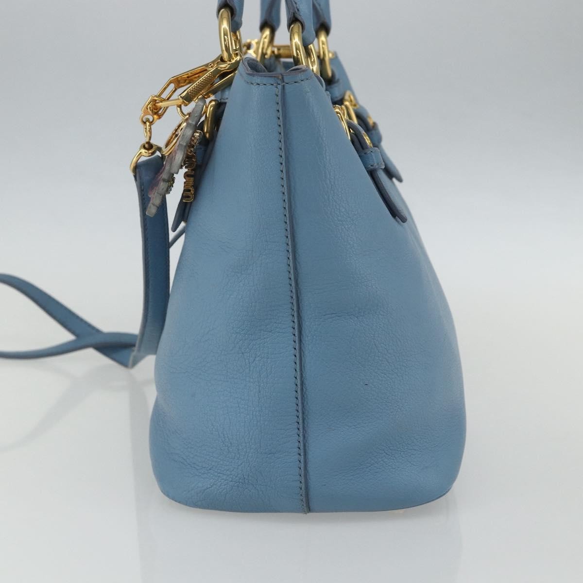 Miu Miu Madras Convertible Lock Leather, Blue, Leather, Tote Bag