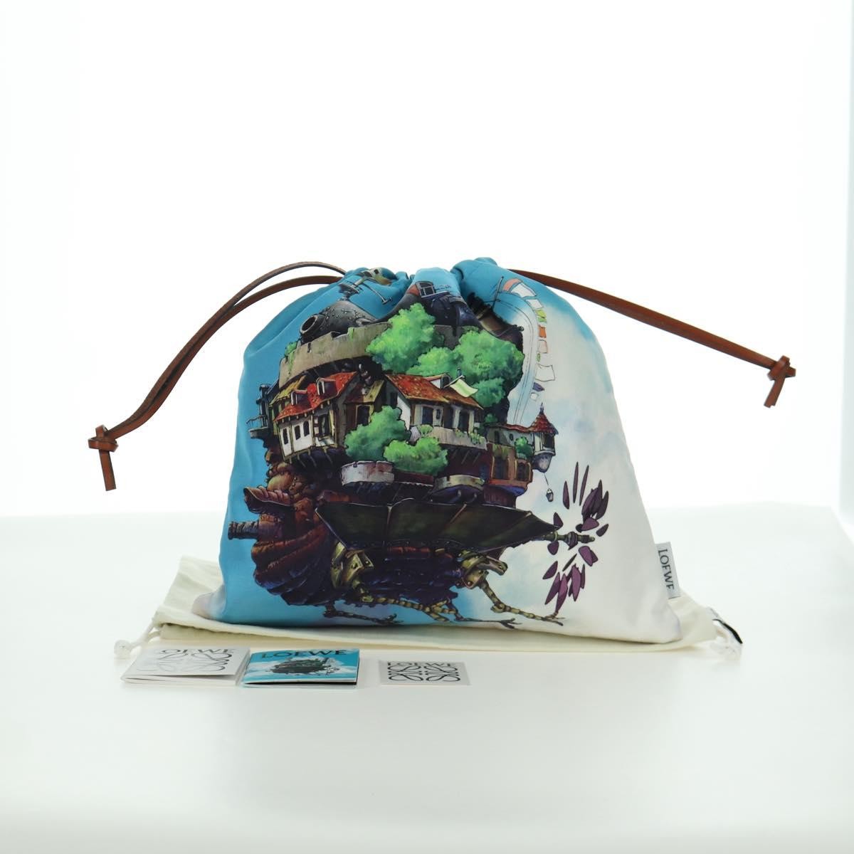 Loewe Paula Drawstring Printed Canvas, Blue, Canvas, Clutch