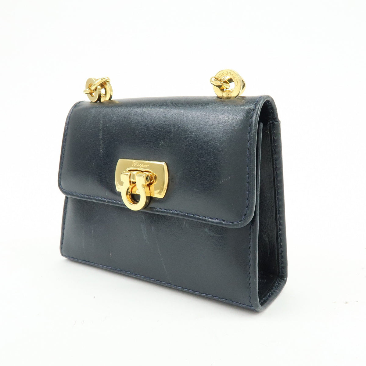 Salvatore Ferragamo Gancini Leather, Navy, Leather, Crossbody Bag