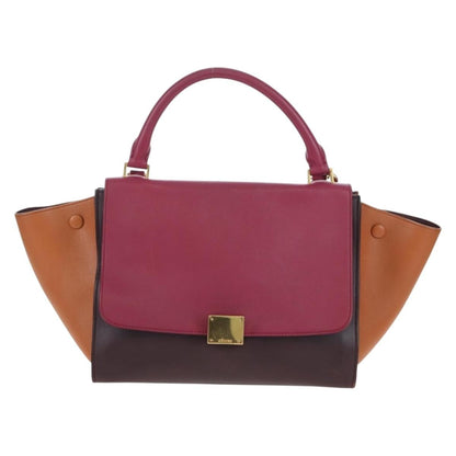 Celine Tricolor Trapeze Leather, Burgundy, Leather, Handbag