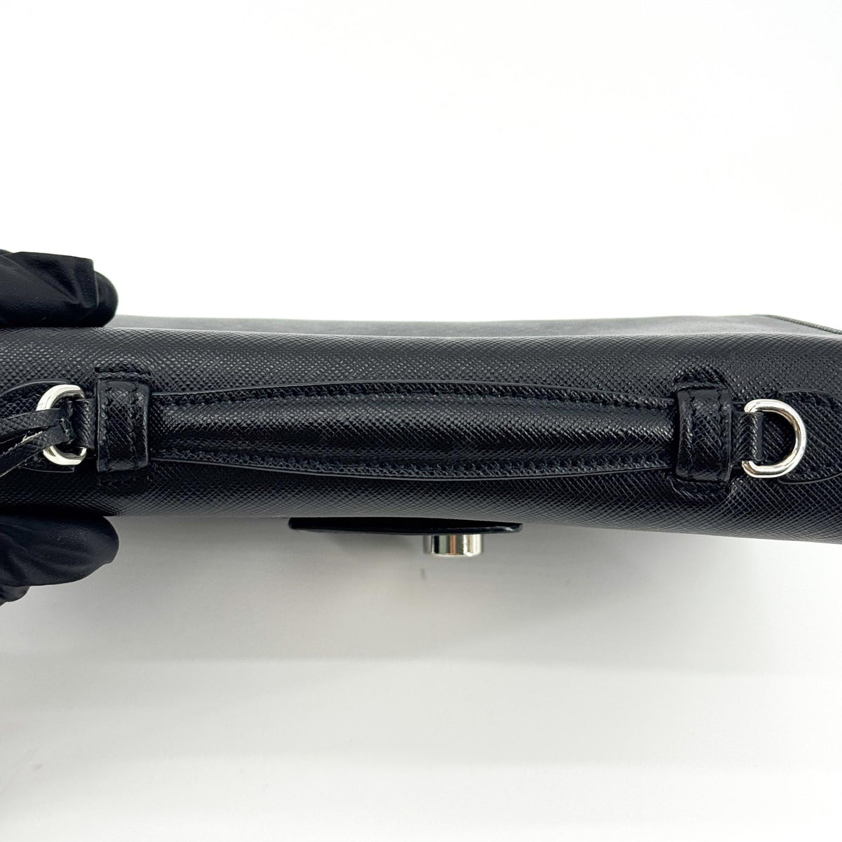 Prada Convertible Sound Vernice Saffiano Leather, Black, Leather, Handbag