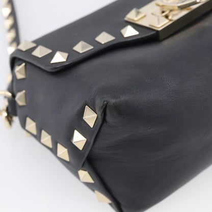 Valentino Garavani Rockstud Flip Lock Flap Leather, Black, Leather, Handbag