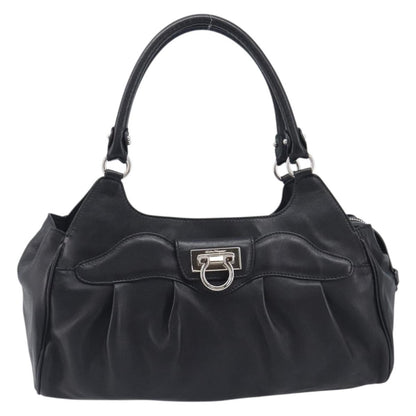 Salvatore Ferragamo Gancini Leather, Black, Leather, Handbag
