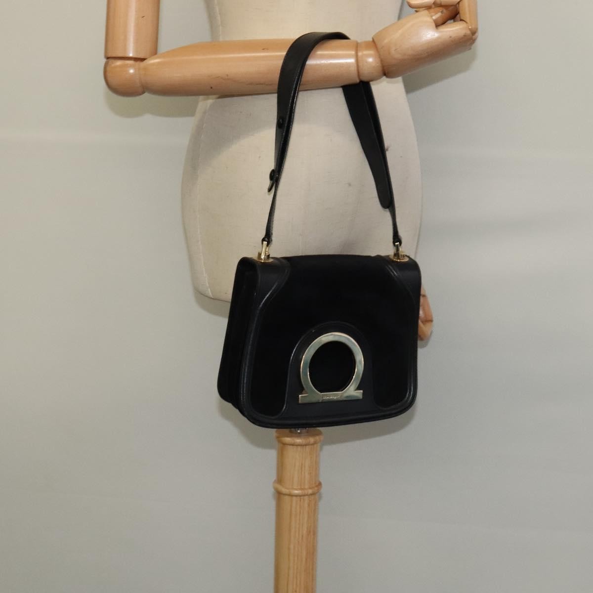 Salvatore Ferragamo Gancini Suede, Black, Suede, Shoulder Bag
