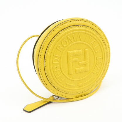 Fendi Vintage FF Round Embossed Leather, Yellow, Leather, Crossbody Bag