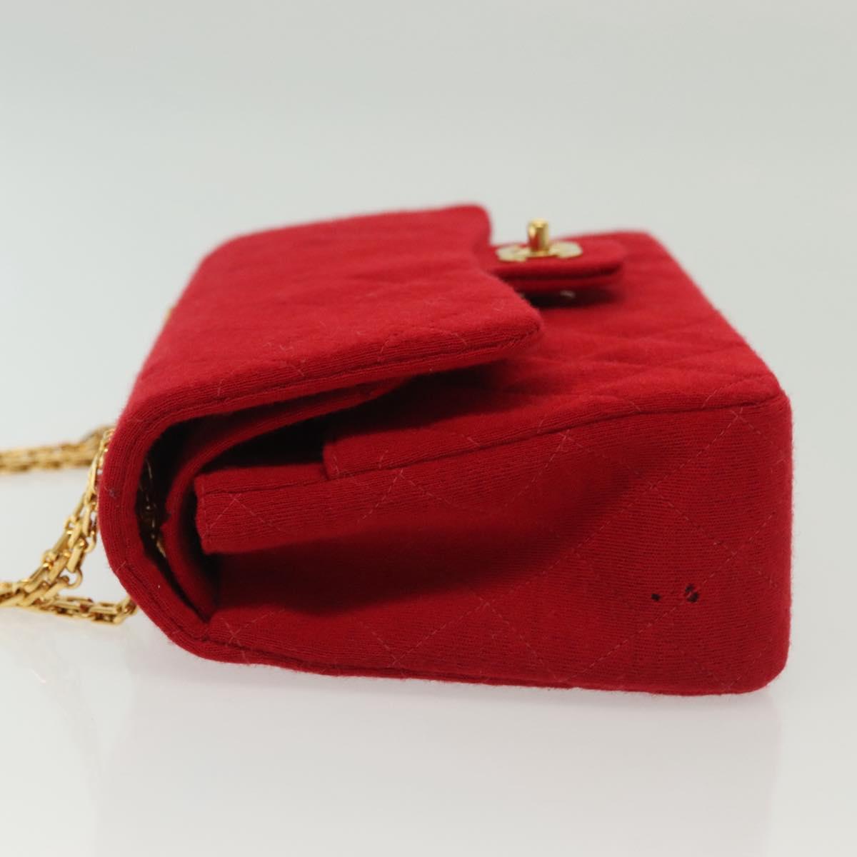 Chanel Vintage Classic Double Flap Bag Quilted Wool, RED, COTTON, Shoulder bag