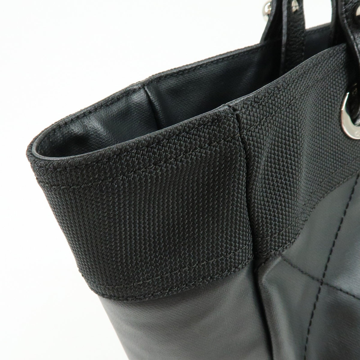 Chanel Biarritz Quilted Coated Canvas, Black, Leather, Tote Bag