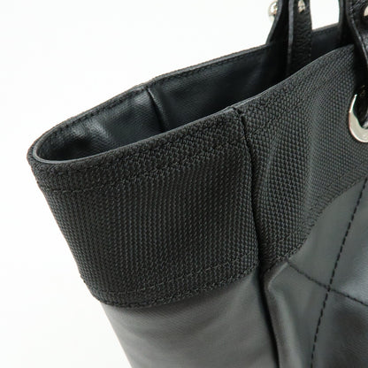 Chanel Biarritz Quilted Coated Canvas, Black, Leather, Tote Bag