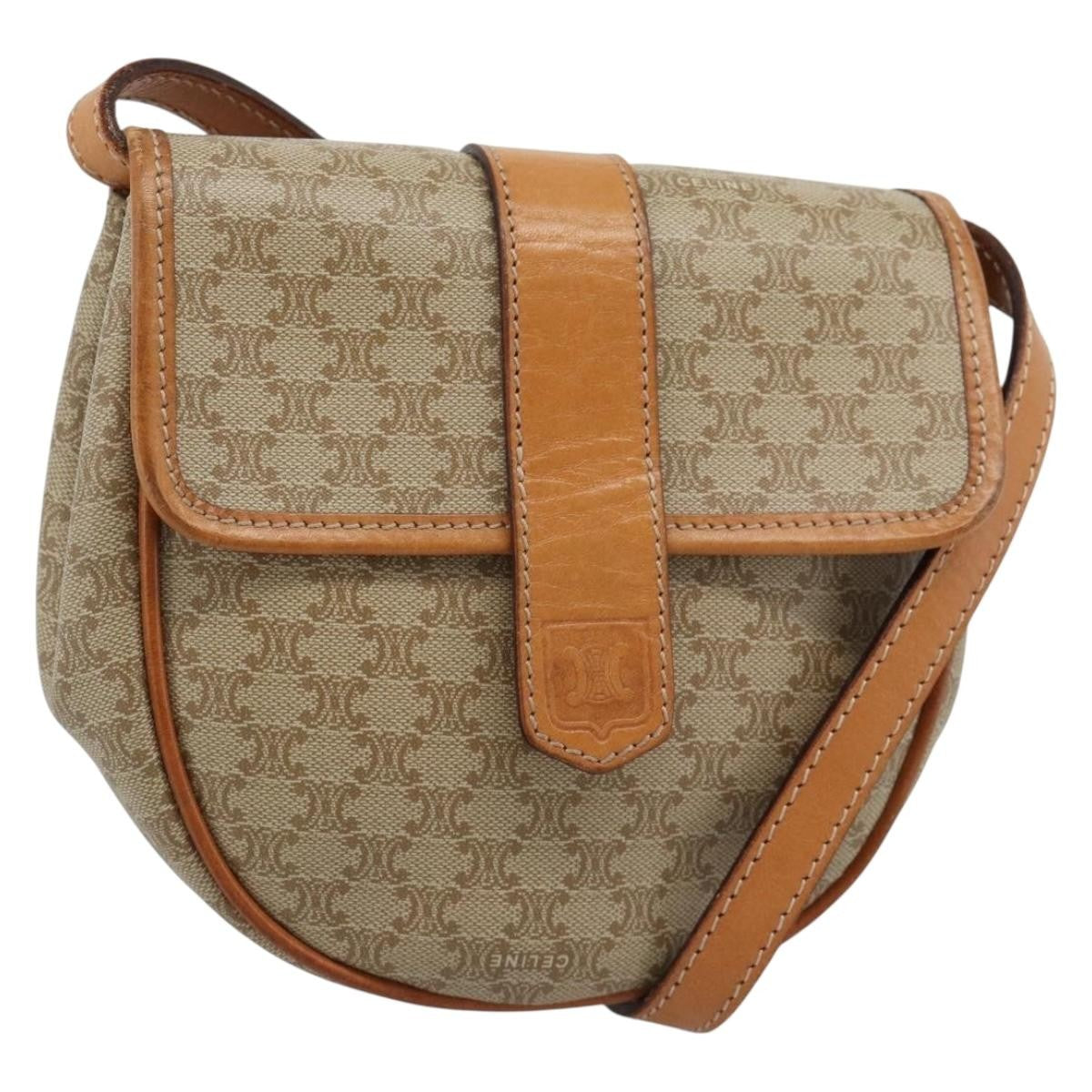 Celine Vintage Macadam Canvas and Leather, Beige, Canvas, Shoulder Bag
