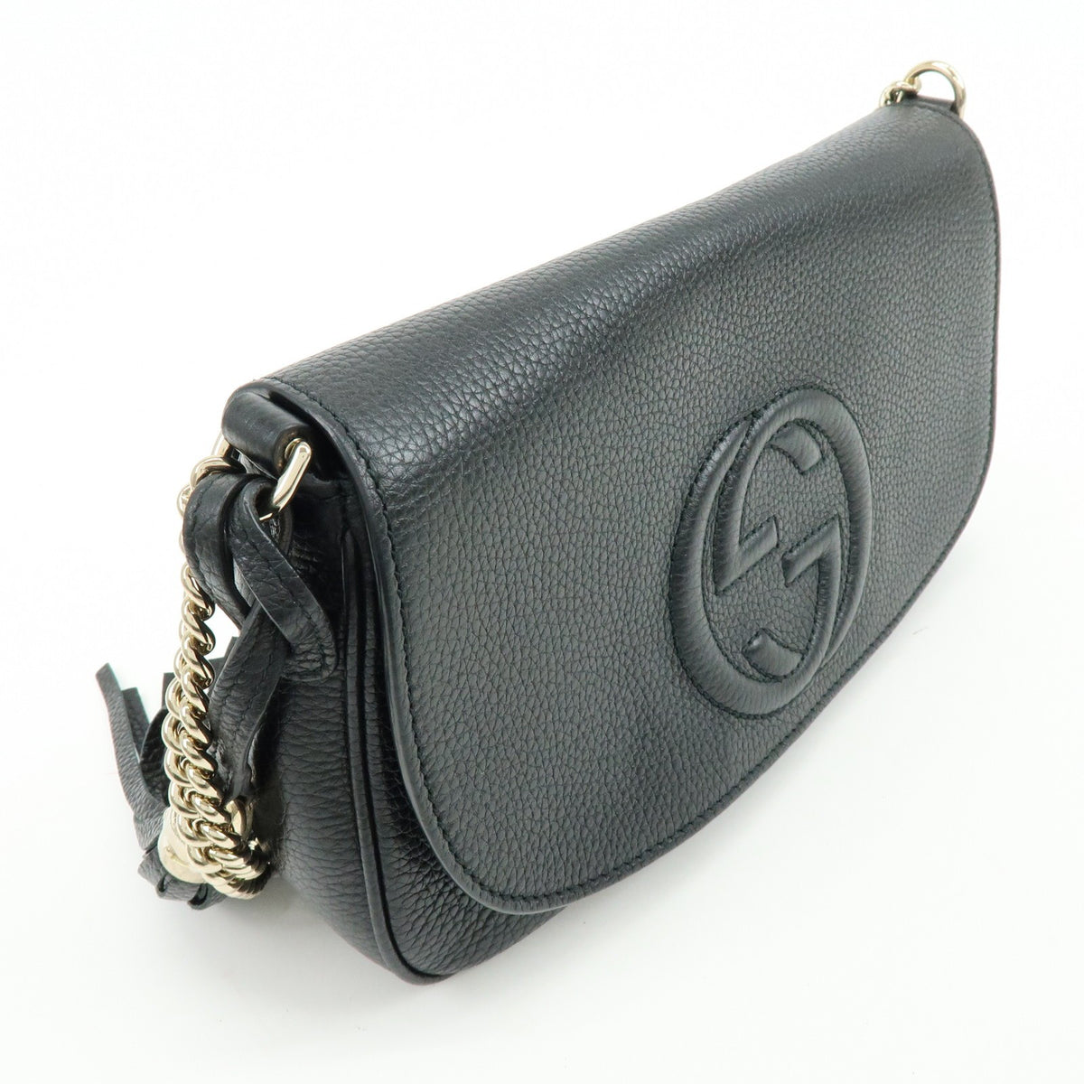 Gucci Soho Chain Leather, Black, Calfskin, Crossbody Bag