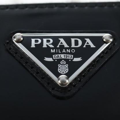 Prada Triangle Logo Zip Embossed Leather, Black, Leather, Shoulder Bag