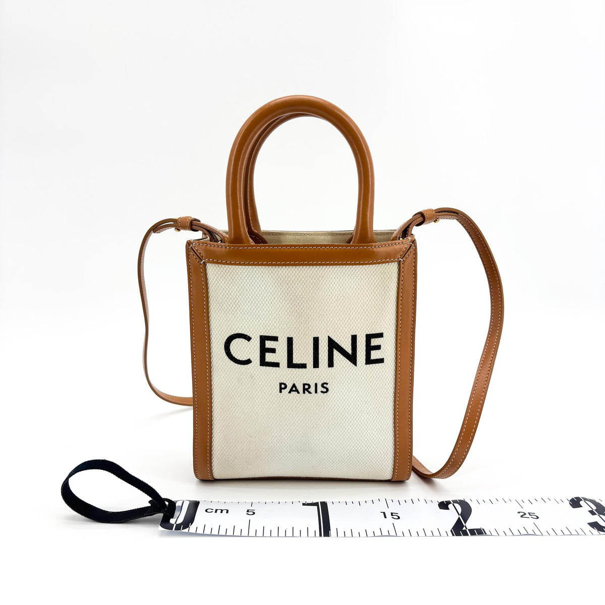 Celine Vertical Cabas Canvas with Leather, Beige, Canvas, Tote Bag