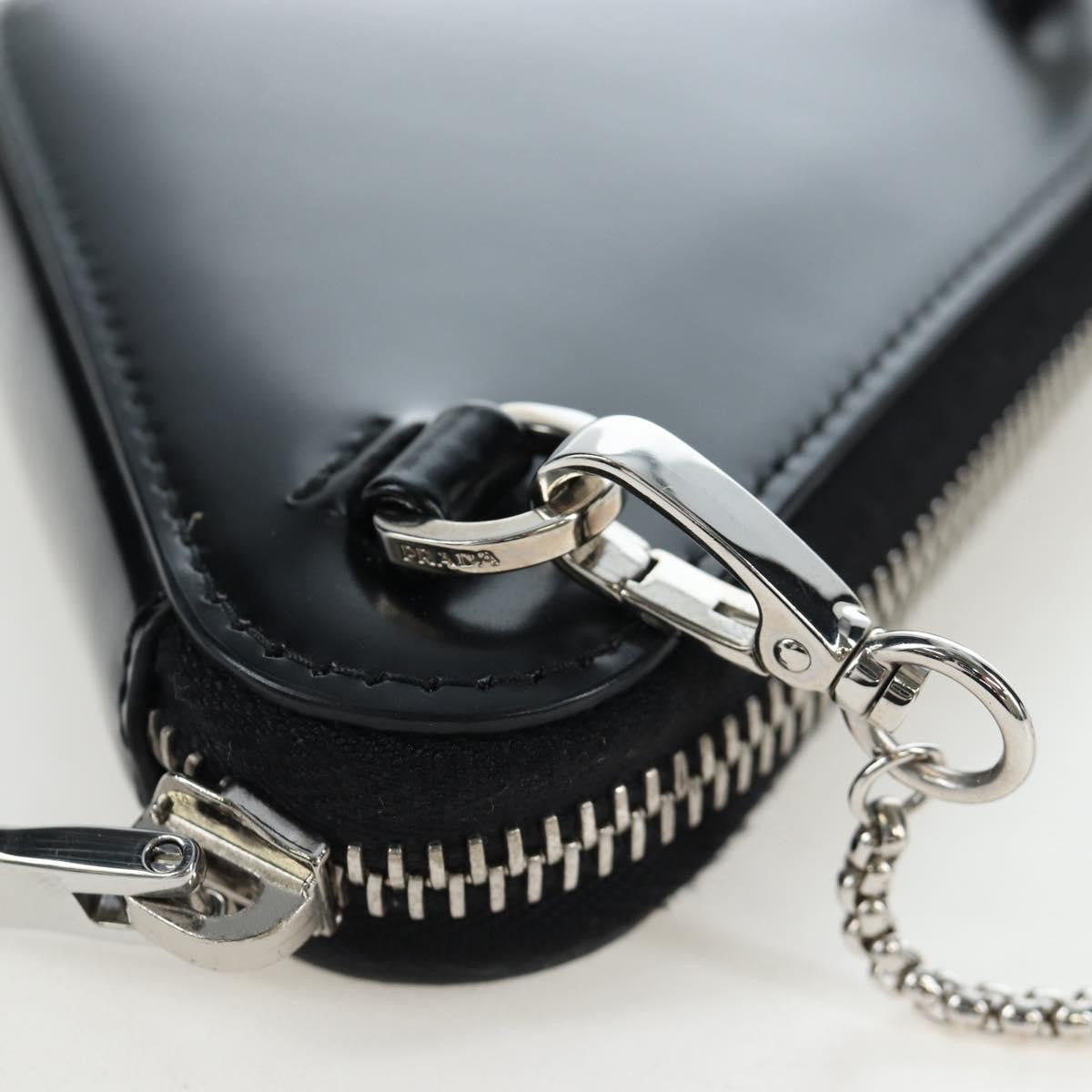 Prada Triangle Logo Zip Embossed Leather, Black, Leather, Shoulder Bag