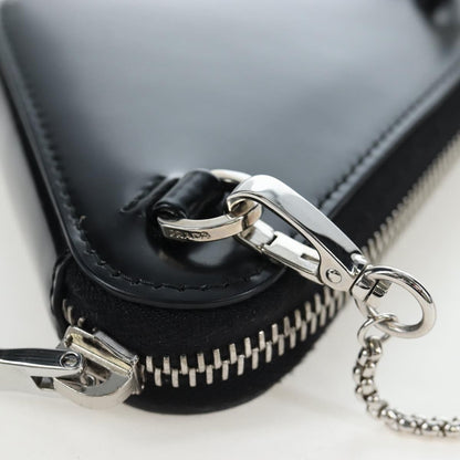 Prada Triangle Logo Zip Embossed Leather, Black, Leather, Shoulder Bag