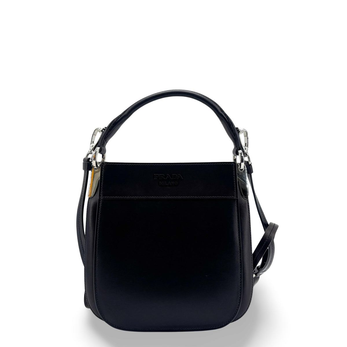Prada Margit Calf Leather, Black, Calfskin, Shoulder Bag