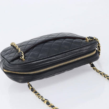 Chanel Vintage Front Pocket Camera Chevron Lambskin, Black, Leather, Handbag