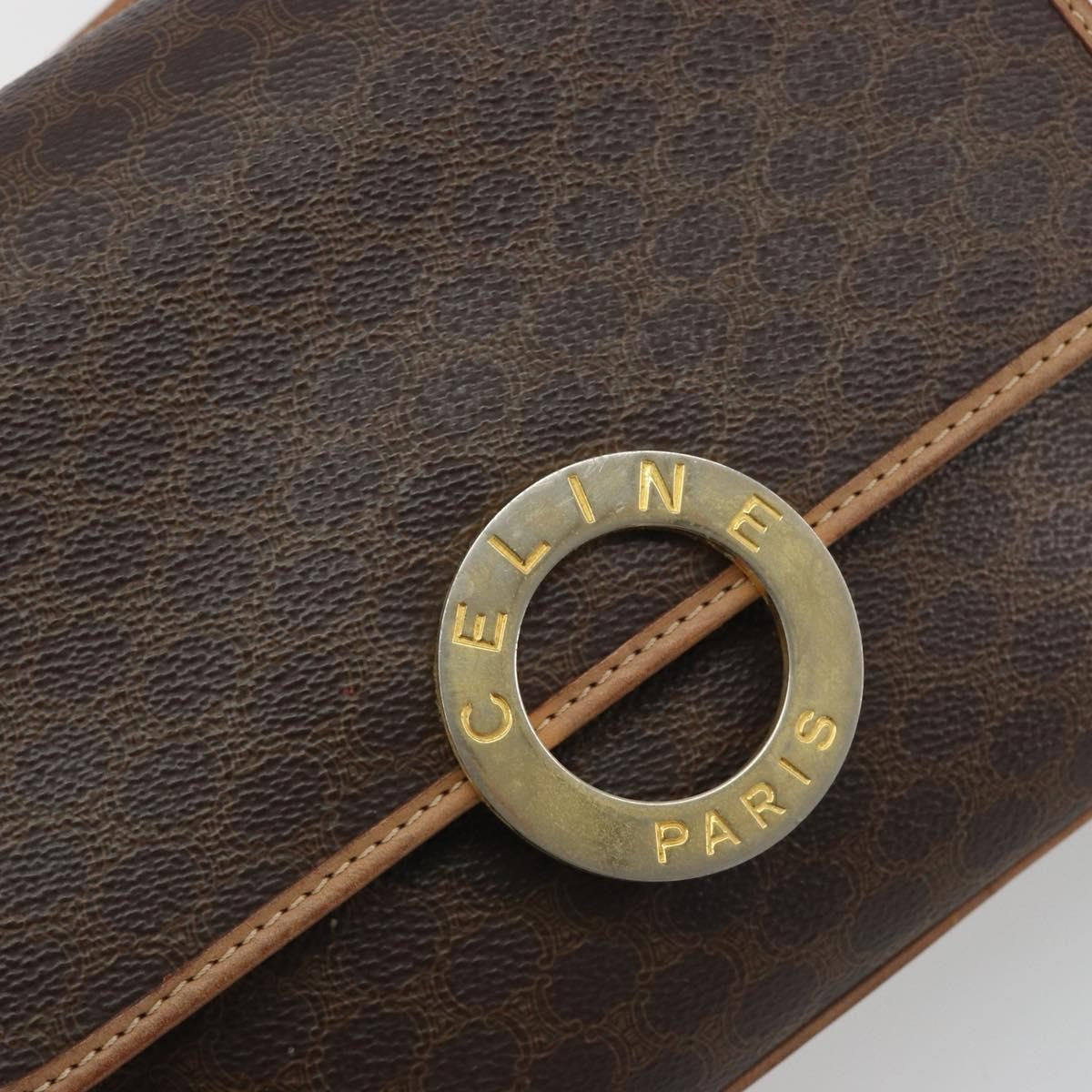 Celine Vintage Macadam Circle Logo Canvas and Leather, Brown, Canvas, Shoulder Bag