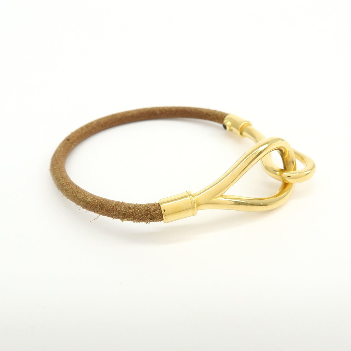 Hermes Jumbo Hook Braided Leather and Metal, Brown, Leather, Bracelet