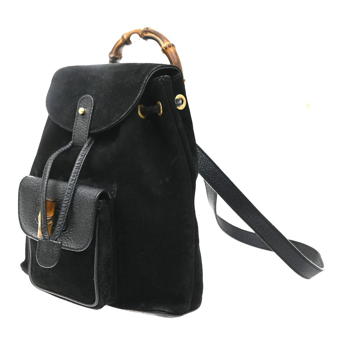 Gucci Vintage Bamboo Suede, Black, Suede, Backpack