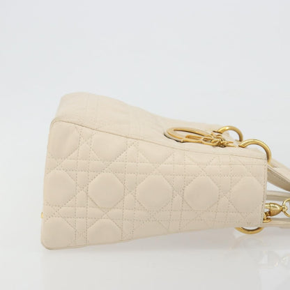 Christian Dior Lady Dior Cannage Quilt Lambskin, White, Leather, Handbag