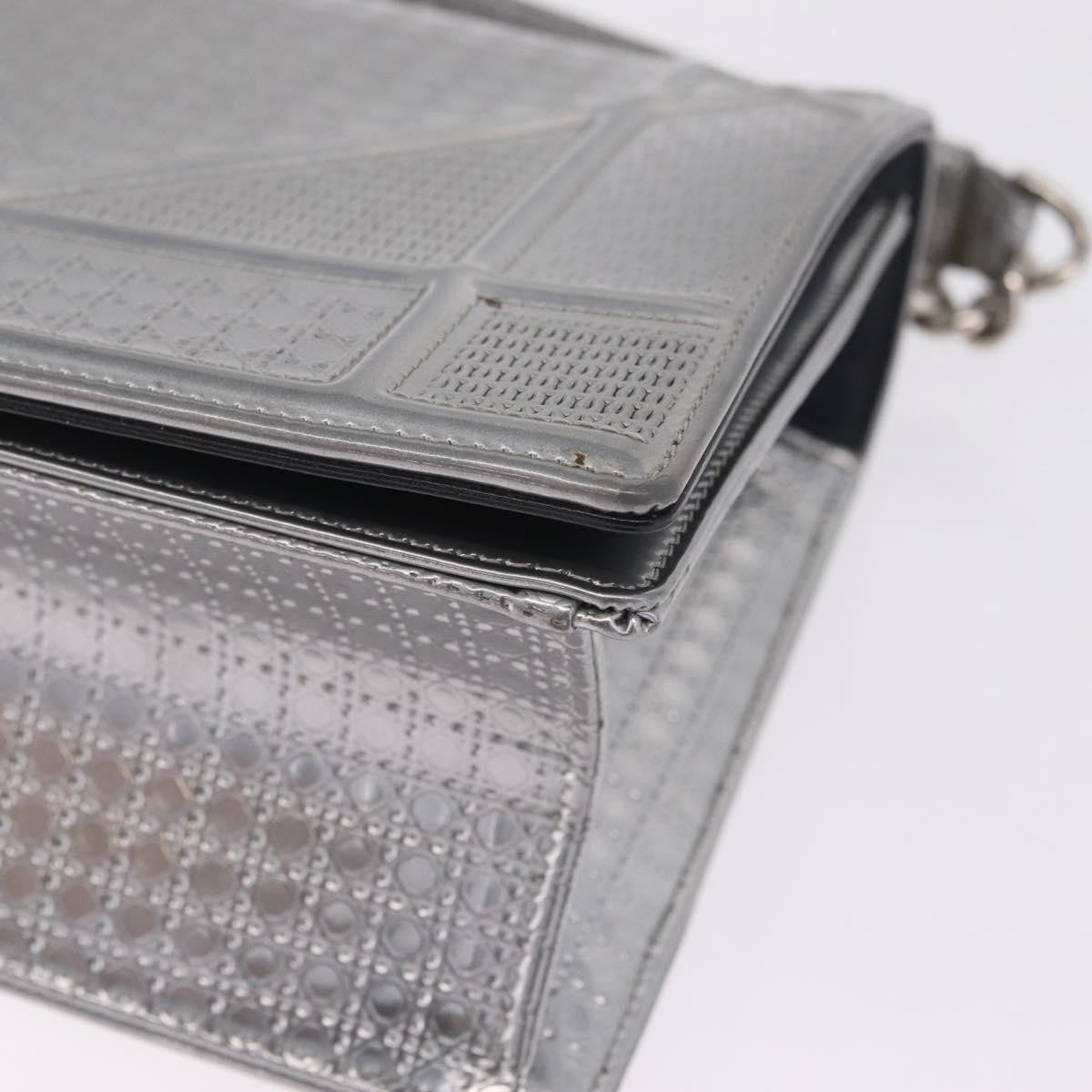 Christian Dior Diorama Flap Patent, Silver, Patent Leather, Handbag