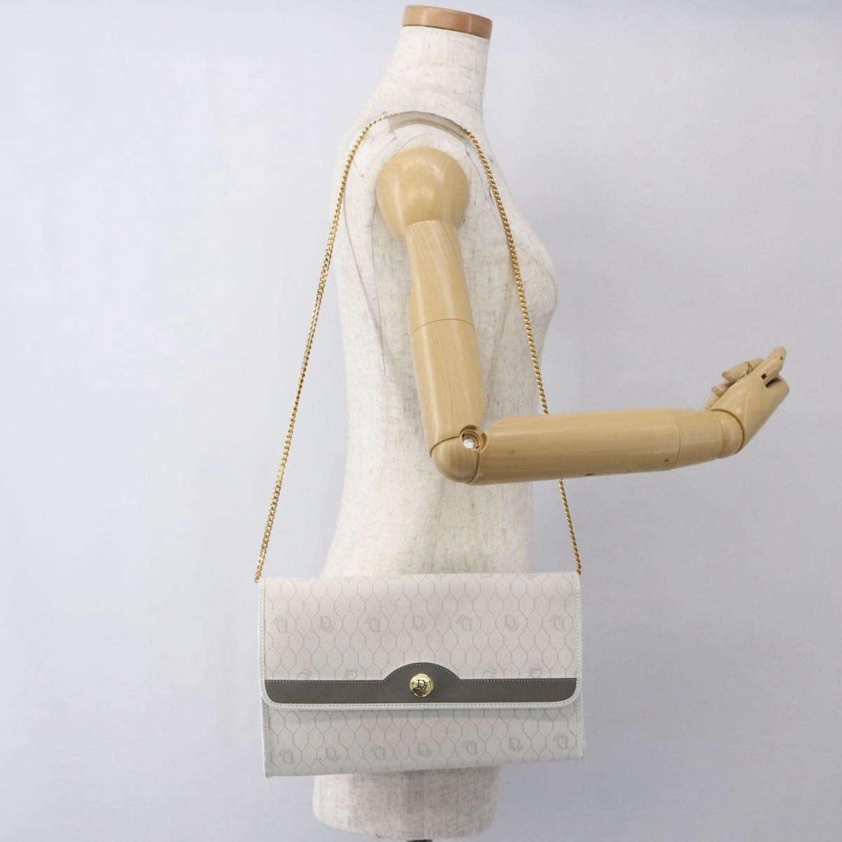 Christian Dior Vintage Honeycomb Canvas, White, Canvas, Shoulder Bag
