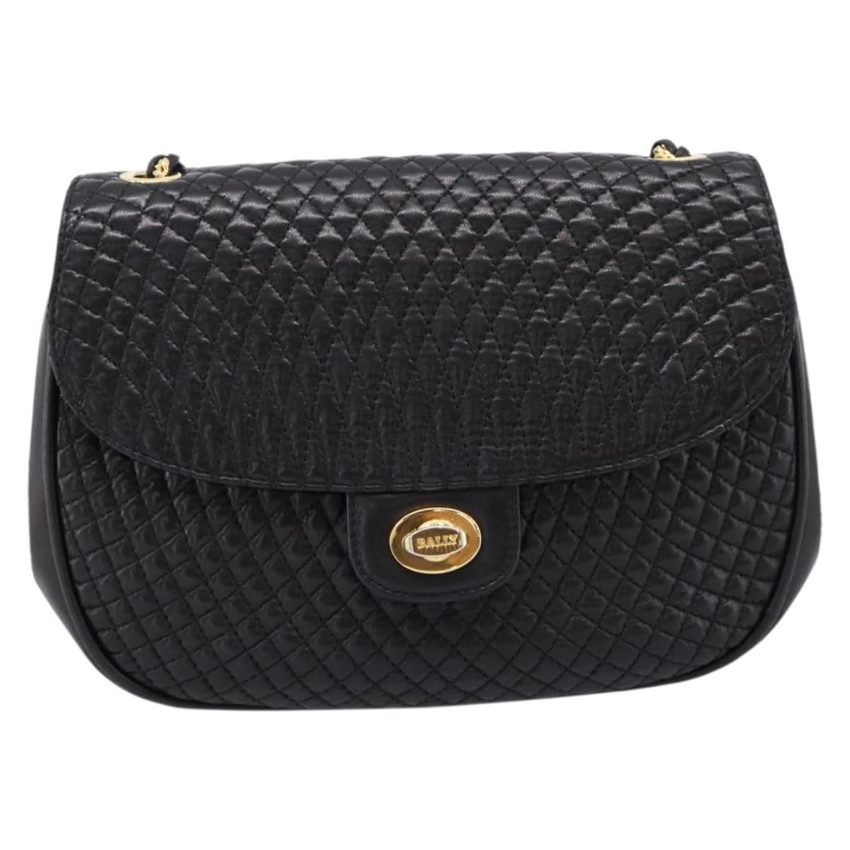 Bally Vintage Chain Quilted Leather, Black, Leather, Shoulder Bag