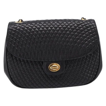 Bally Vintage Chain Quilted Leather, Black, Leather, Shoulder Bag