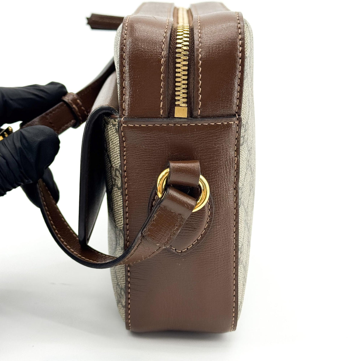 Gucci Horsebit 1955 Camera GG Coated Canvas with Leather, Beige, Canvas, Handbag