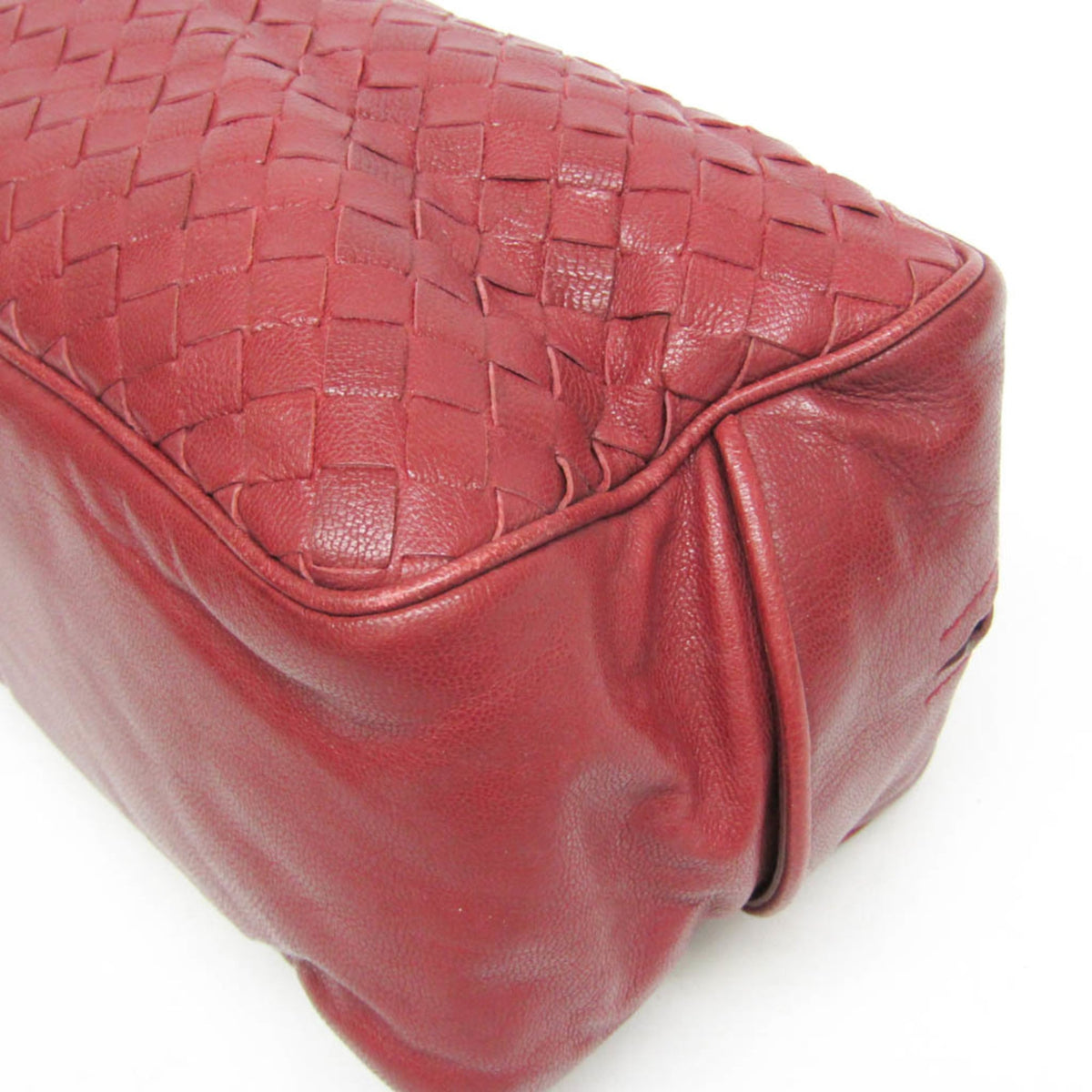 Bottega Veneta Zip Boston Intrecciato Nappa, Red, Leather, Handbag