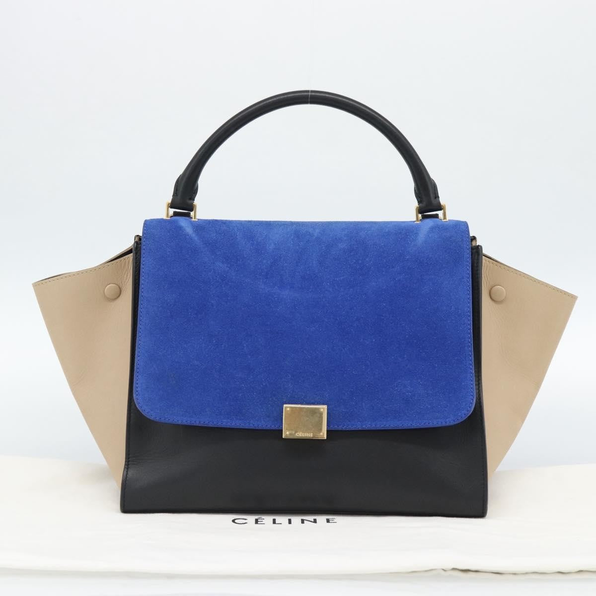 Celine Trapeze Leather with Suede, Blue, Leather, Handbag