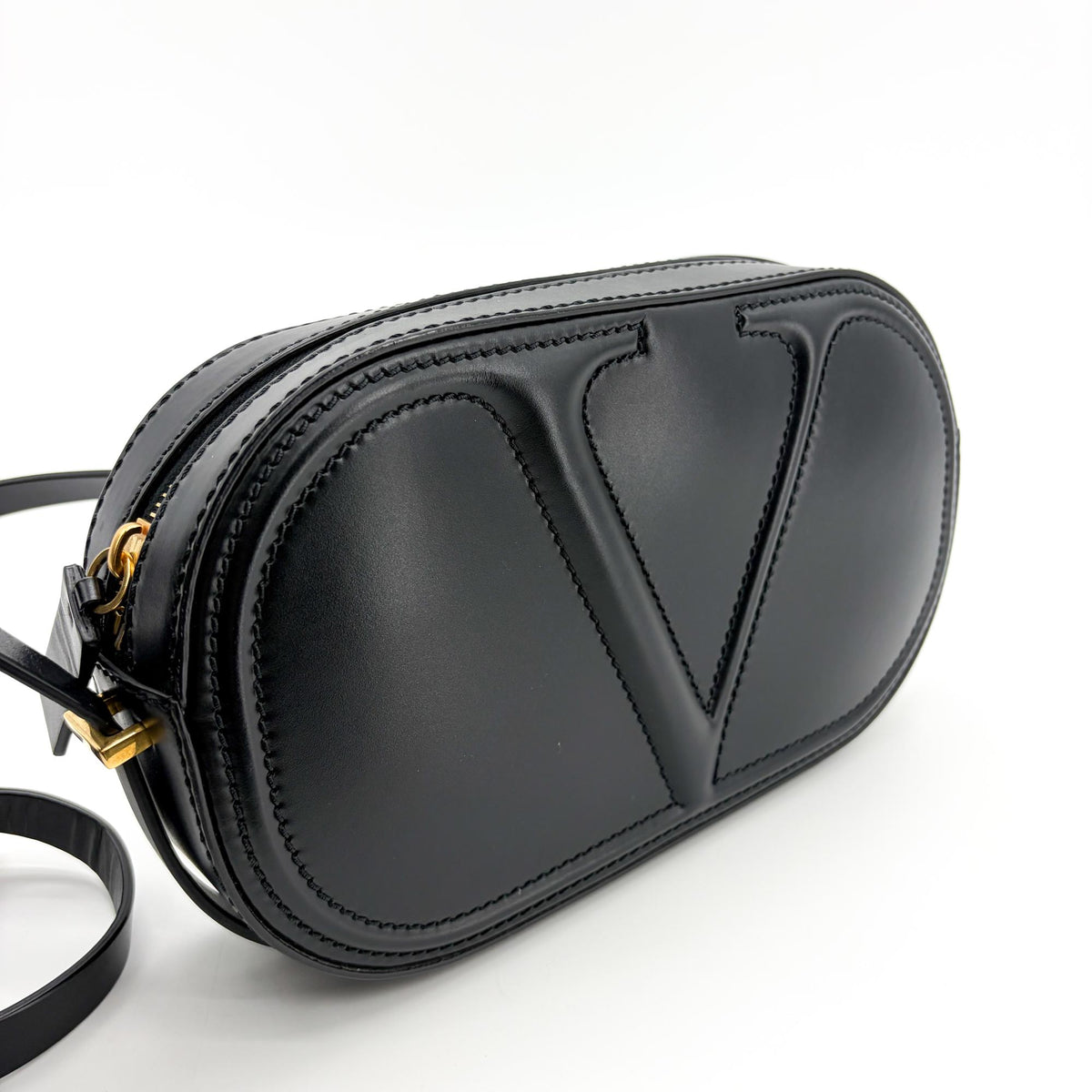Valentino Garavani VLogo Walk Leather, Black, Leather, Crossbody Bag