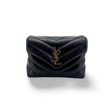 Saint Laurent Loulou Matelasse Chevron Leather, Black, Leather, Shoulder Bag