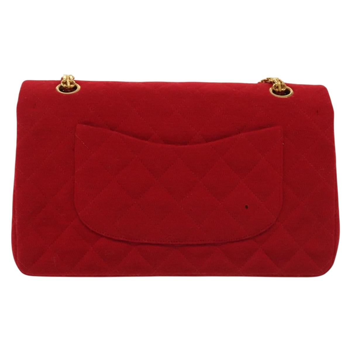 Chanel Vintage Classic Double Flap Bag Quilted Wool, RED, COTTON, Shoulder bag