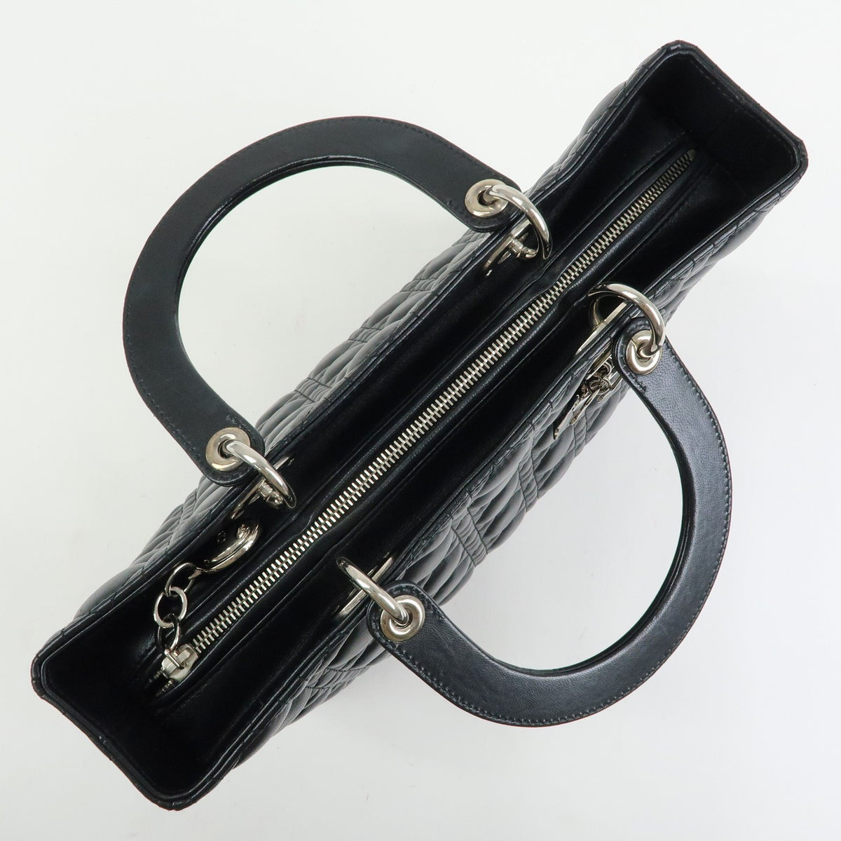 Christian Dior Lady Dior Cannage Quilt Lambskin, Black, Leather, Handbag