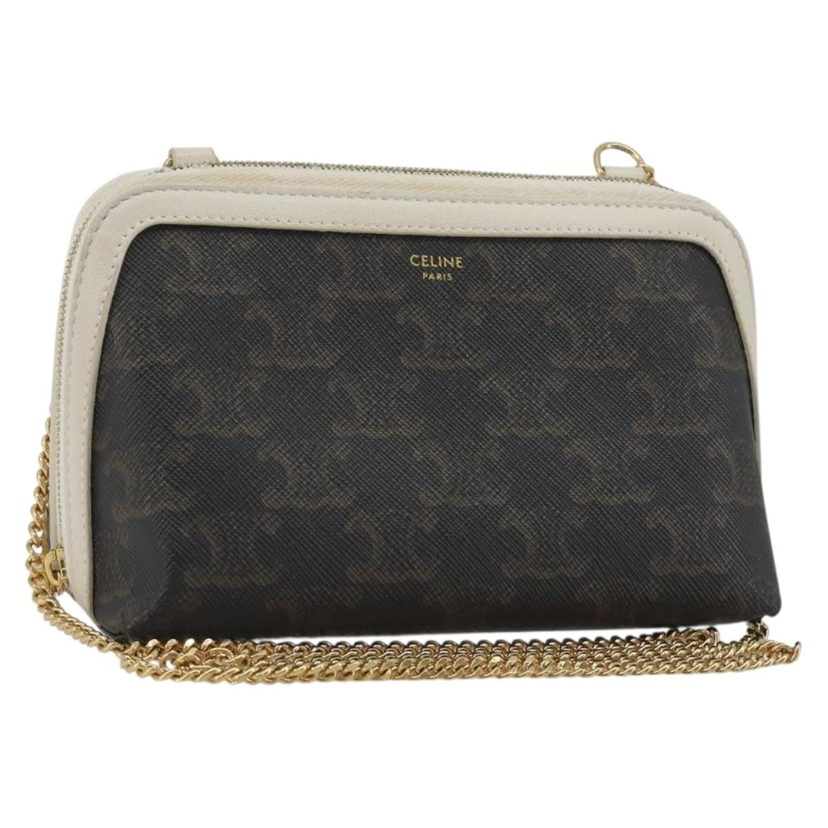 Celine Zip Around Chain Clutch Triomphe Coated Canvas, Brown, Canvas, Clutch